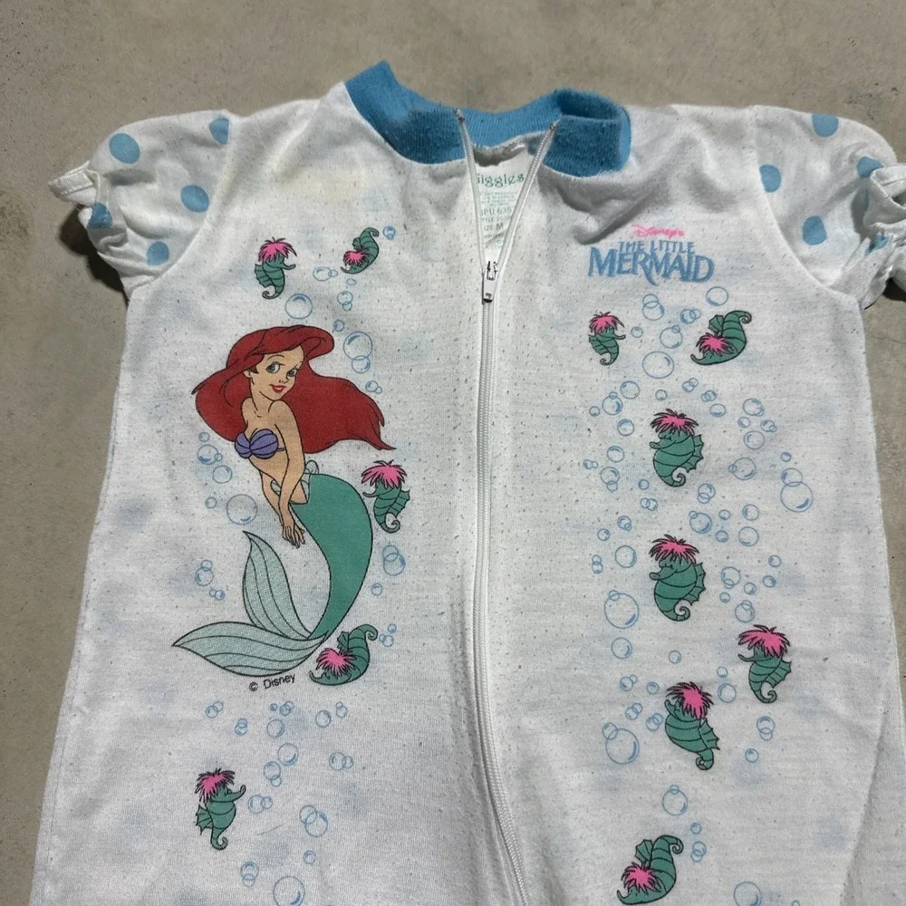 Vintage Disney Little Mermaid Girl Zipper Pajama Ariel Y2K Vintage SZ M Toddler